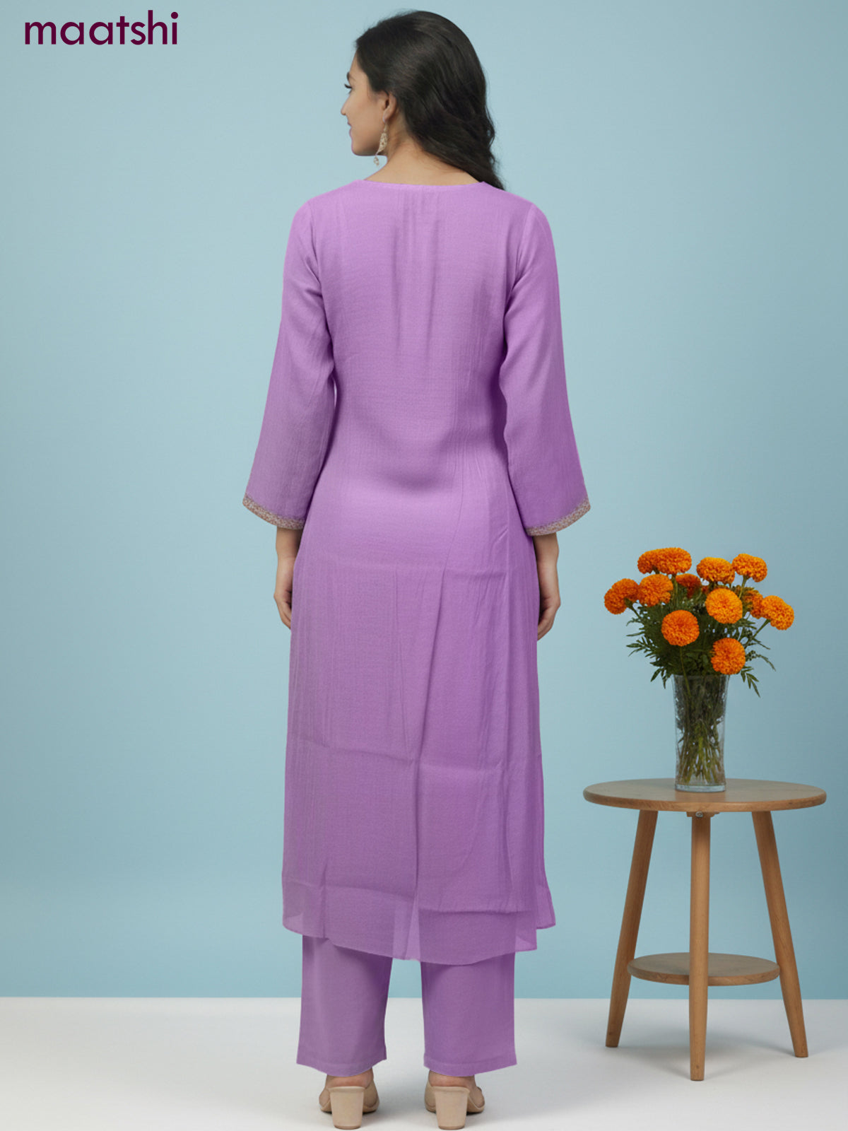 Anarkali salwar suit lavender with sequin & embroidery zardosi work neck pattern and straight cut pant & dupatta
