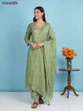 Anarkali salwar suit green with sequin & embroidery zardosi work neck pattern and straight cut pant & dupatta