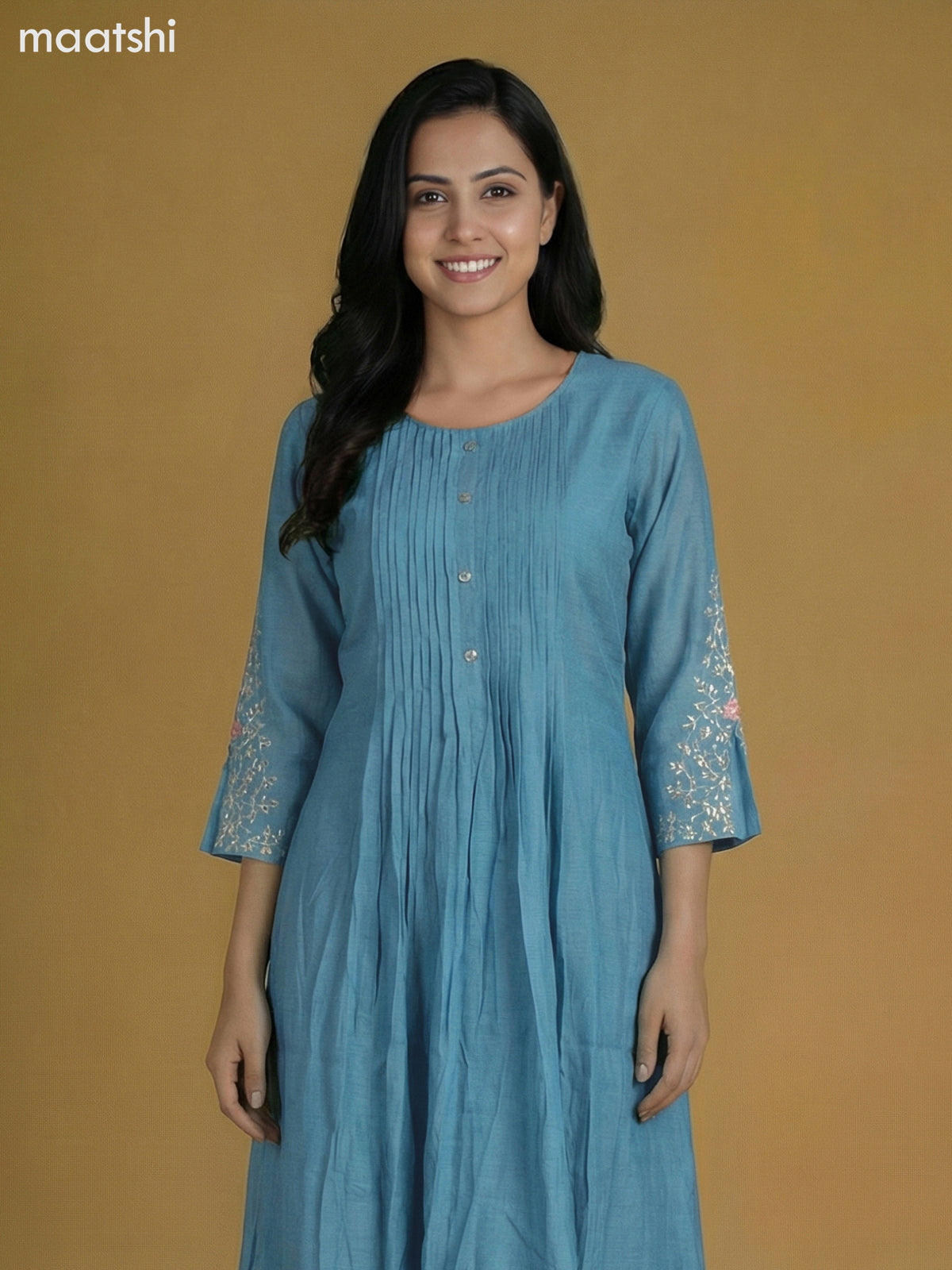 Pastel Blue Mul Chanderi With Beaded Work Anarkali Suit