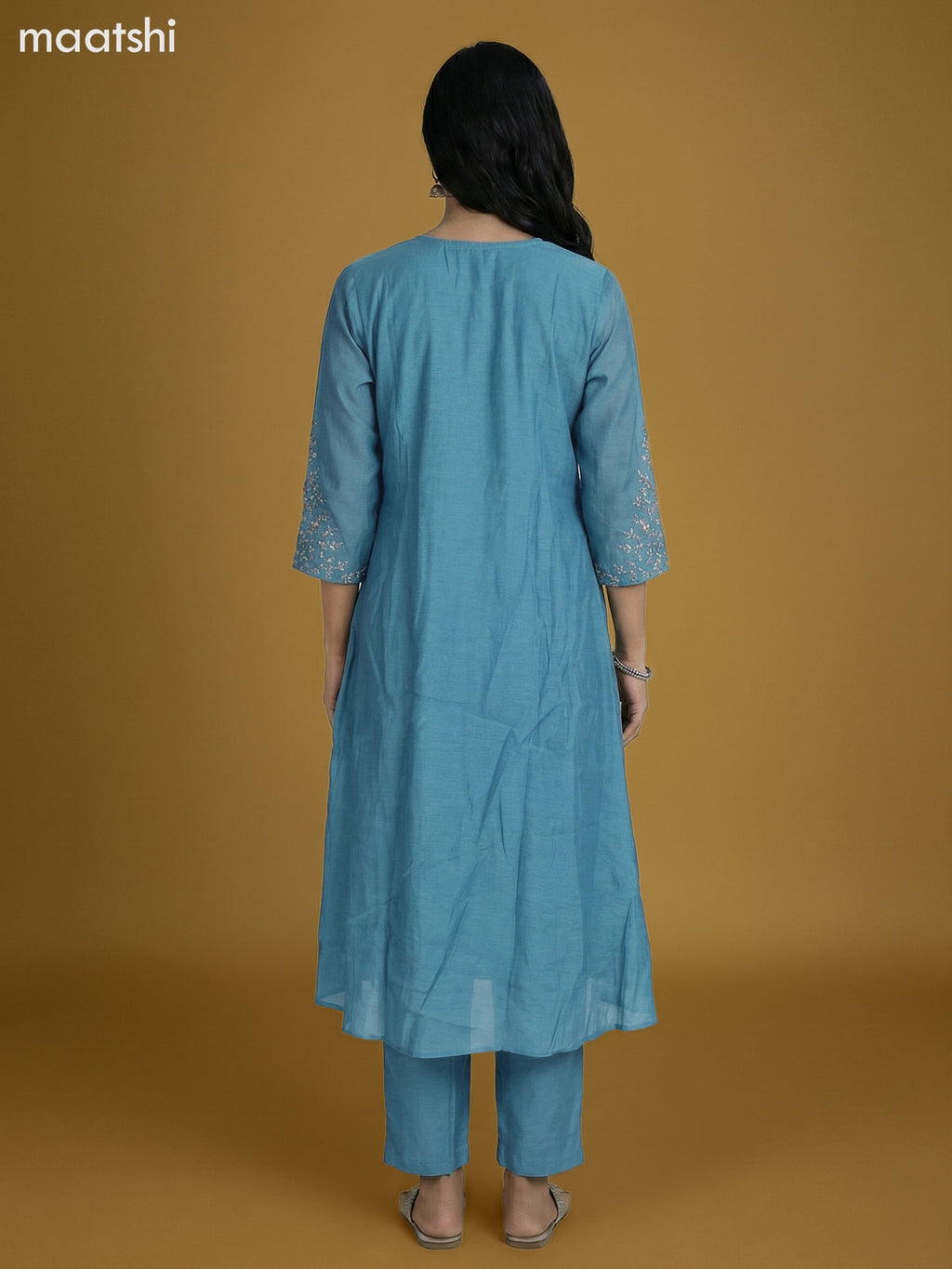 Pastel Blue Mul Chanderi With Beaded Work Anarkali Suit