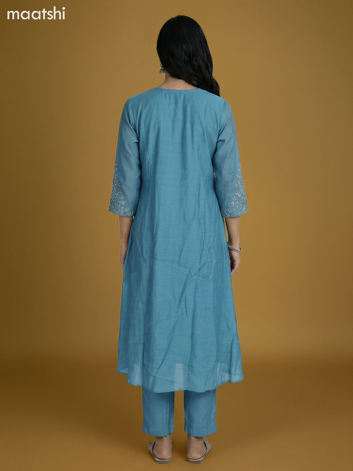 Pastel Blue Mul Chanderi With Beaded Work Anarkali Suit