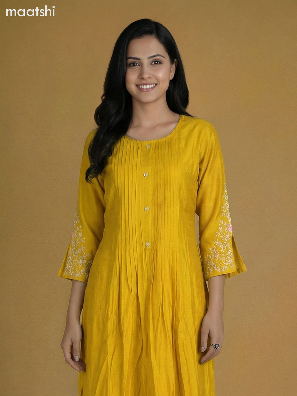Yellow Mul Chanderi With Beaded Work Anarkali Suit