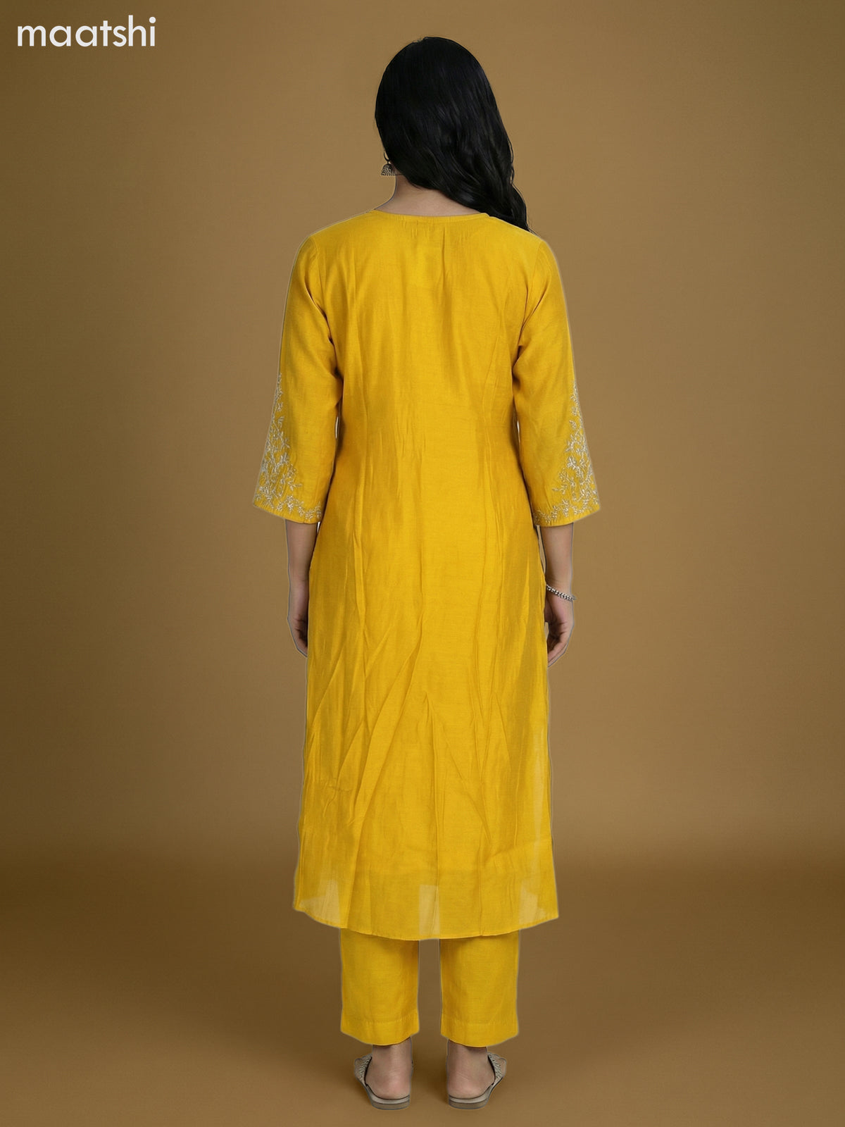 Yellow Mul Chanderi With Beaded Work Anarkali Suit