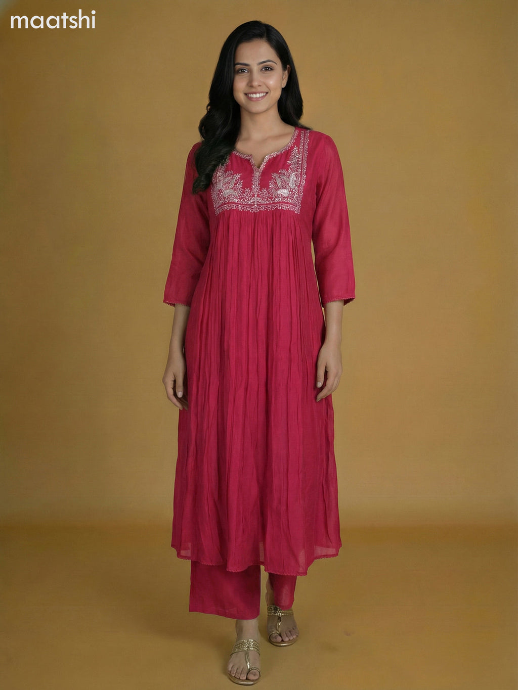 Pink Mul Chanderi With Beaded Work Anarkali Suit