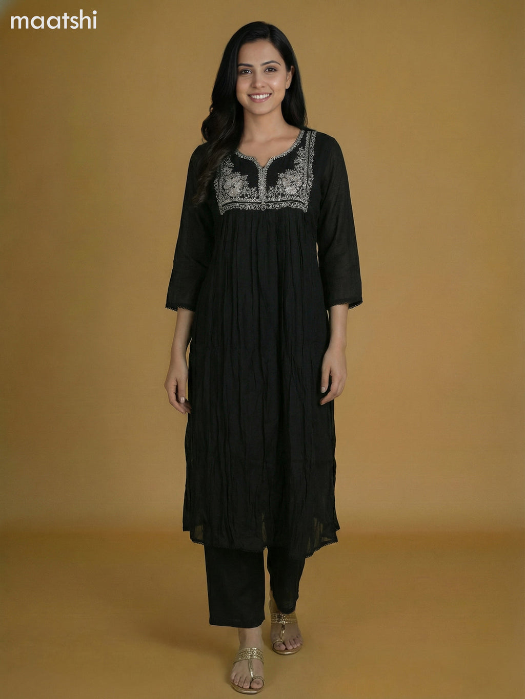 Black Mul Chanderi With Beaded Work Anarkali Suit