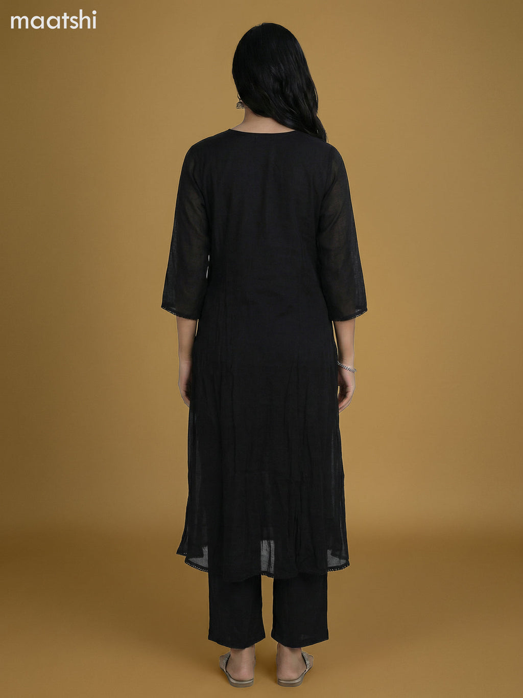 Black Mul Chanderi With Beaded Work Anarkali Suit