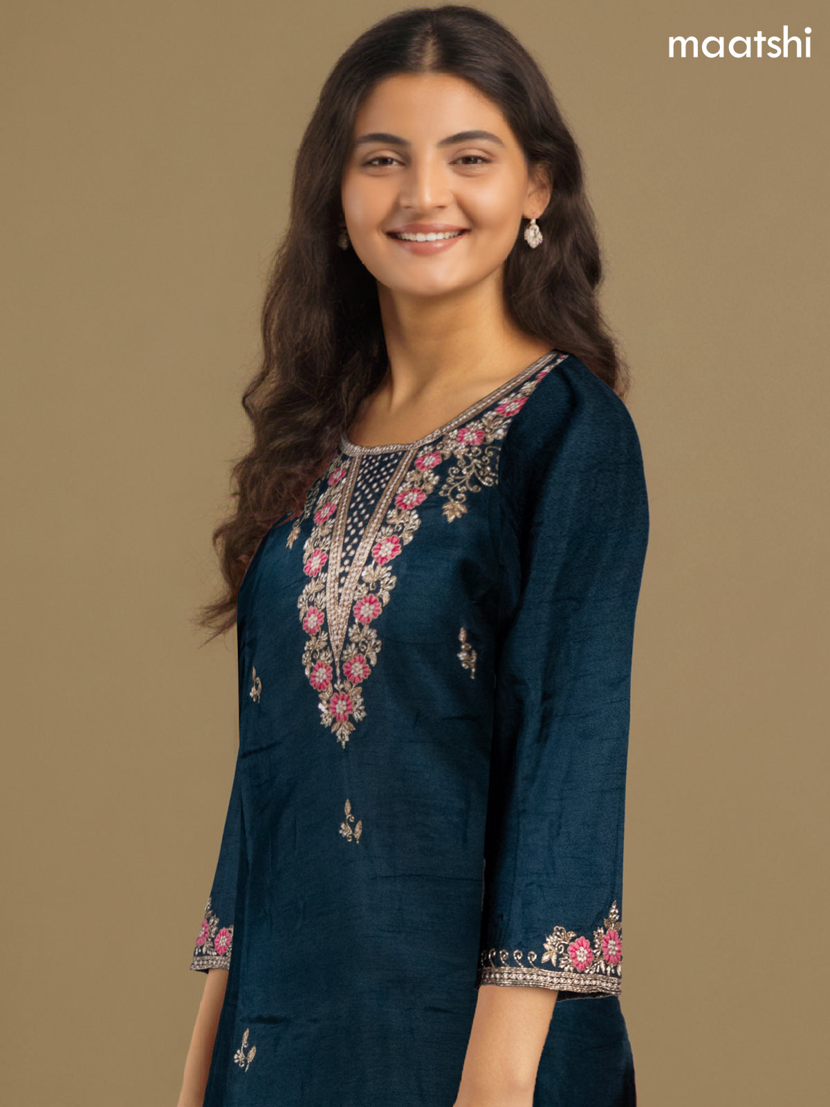 Festive wear salwar suit peacock green with zardosi work neck pattern and straight cut pant & banarasi dupatta