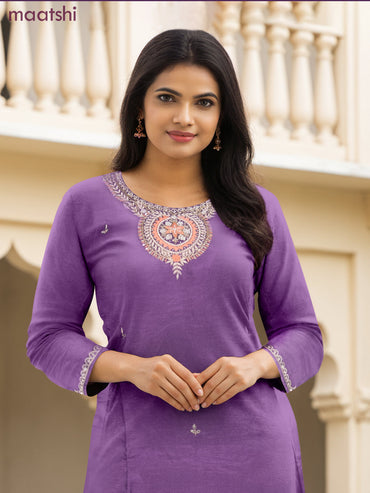 Party wear salwar suit pastel purple with zardosi work neck pattern and straight cut pant & banarasi dupatta