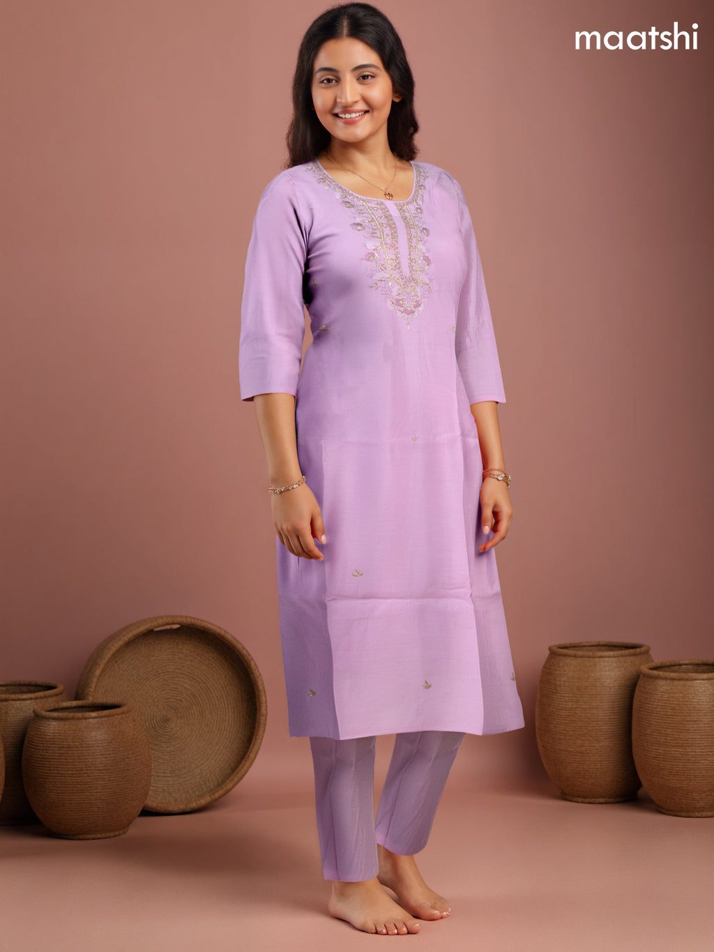 Festive wear salwar suit lotus pink with zardosi work neck pattern and straight cut pant & organza dupatta