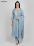 Anarkali salwar suit pastel blue with beaded sequin work v neck pattern and straight cut pant & dupatta