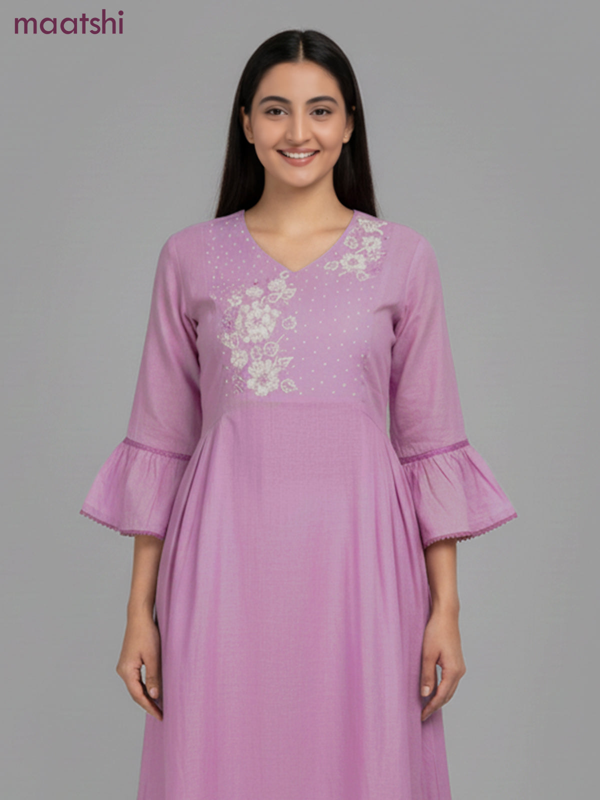 Anarkali salwar suit mauve pink with beaded sequin work v neck pattern and straight cut pant & dupatta