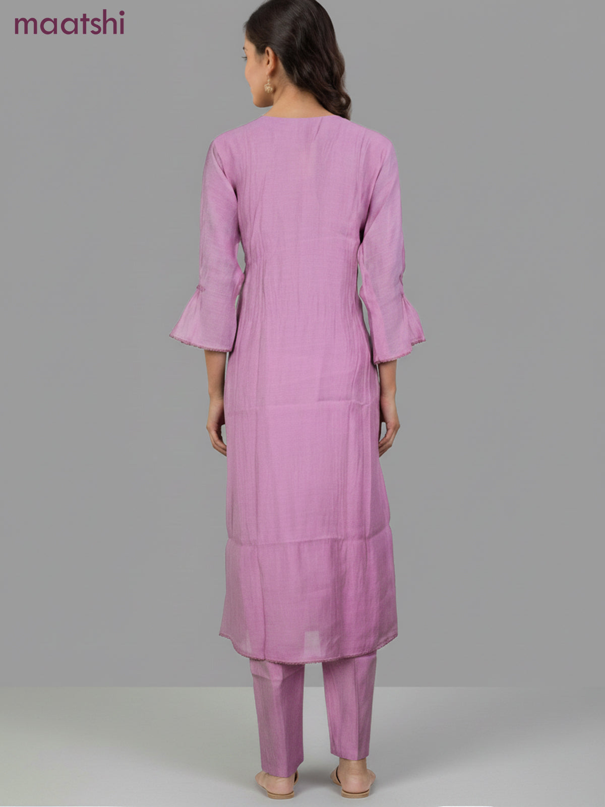 Anarkali salwar suit mauve pink with beaded sequin work v neck pattern and straight cut pant & dupatta