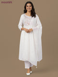 Anarkali salwar suit off white with beaded sequin work neck pattern and straight cut pant & dupatta