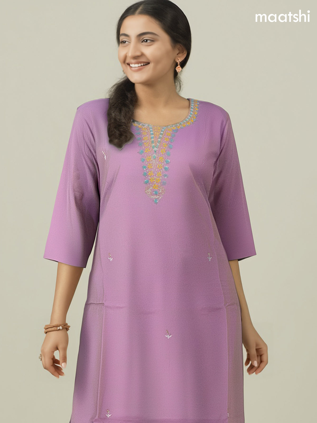 Festive wear salwar suit mild lavender with zardosi work neck pattern and straight cut pant & organza dupatta