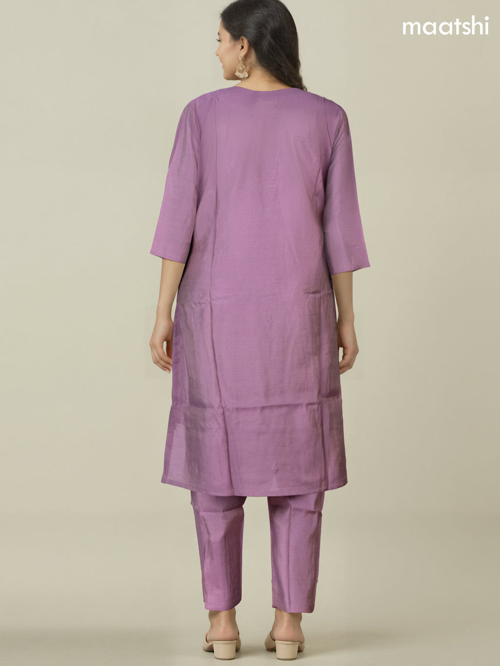 Festive wear salwar suit mild lavender with zardosi work neck pattern and straight cut pant & organza dupatta