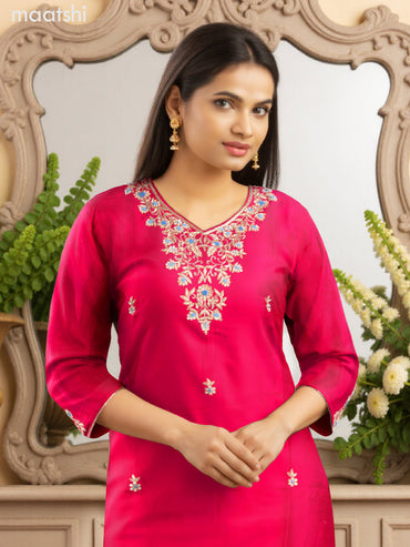Party wear salwar suit pink with zardosi work neck pattern and straight cut pant & banarasi dupatta