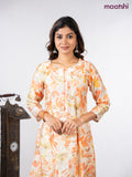 Rayon a-line kurti cream with allover floral prints & simple neck pattern without pant