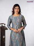 Rayon a-line kurti dark grey with allover prints & simple neck pattern without pant