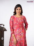 Rayon a-line kurti peach pink with allover floral prints & simple neck pattern without pant