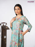 Rayon a-line kurti teal green with allover floral prints & simple neck pattern without pant