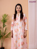 Rayon anarkali kurti peach shade with allover floral prints & sequin lace work neck pattern without pant