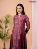 Rayon anarkali kurti maroon with allover floral prints & sequin lace work neck pattern without pant