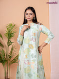 Rayon anarkali kurti pastel green with allover floral prints & sequin lace work neck pattern without pant