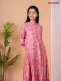 Rayon anarkali kurti pink with allover floral prints & sequin lace work neck pattern without pant