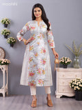 Rayon anarkali kurti off white with allover floral prints & lace work neck pattern without pant