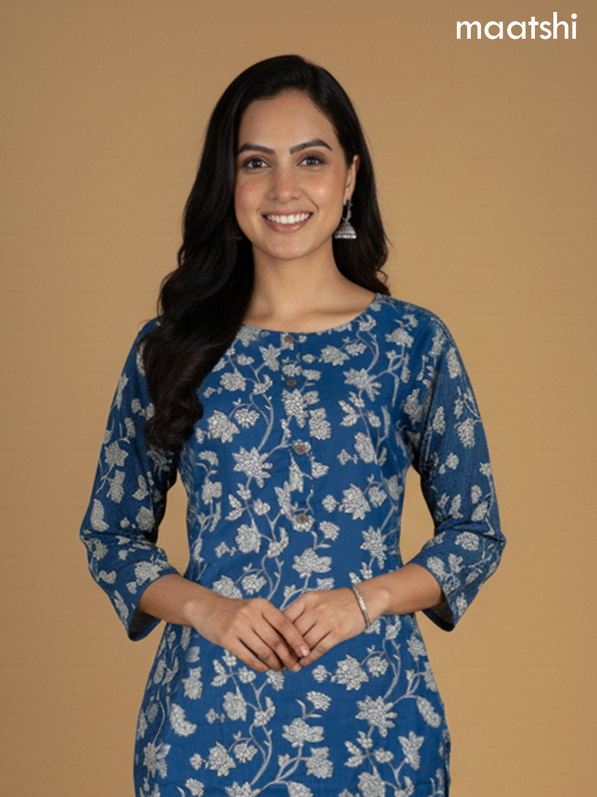 Bllue Cotton Floral Printed Straight Suit