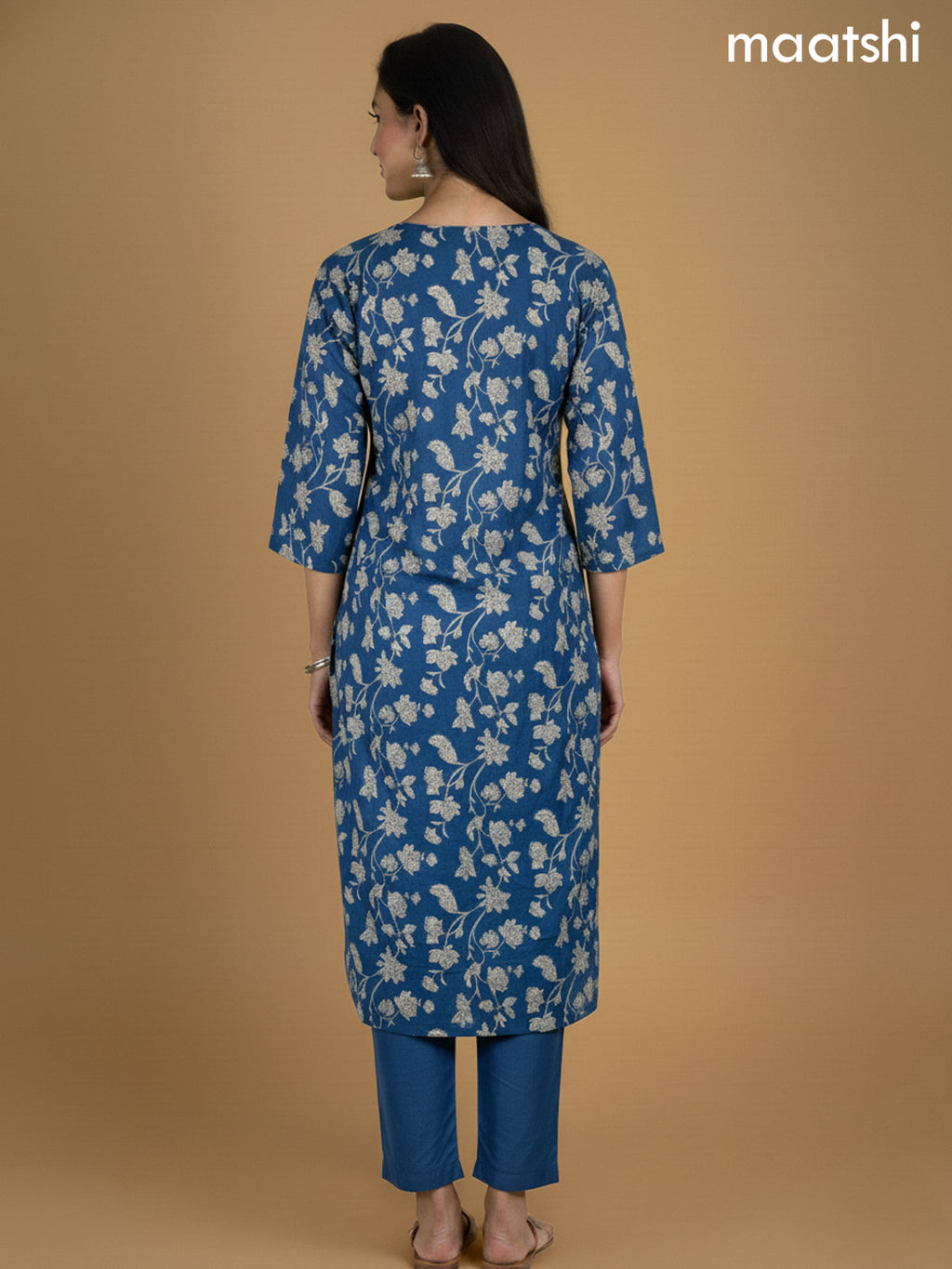 Bllue Cotton Floral Printed Straight Suit