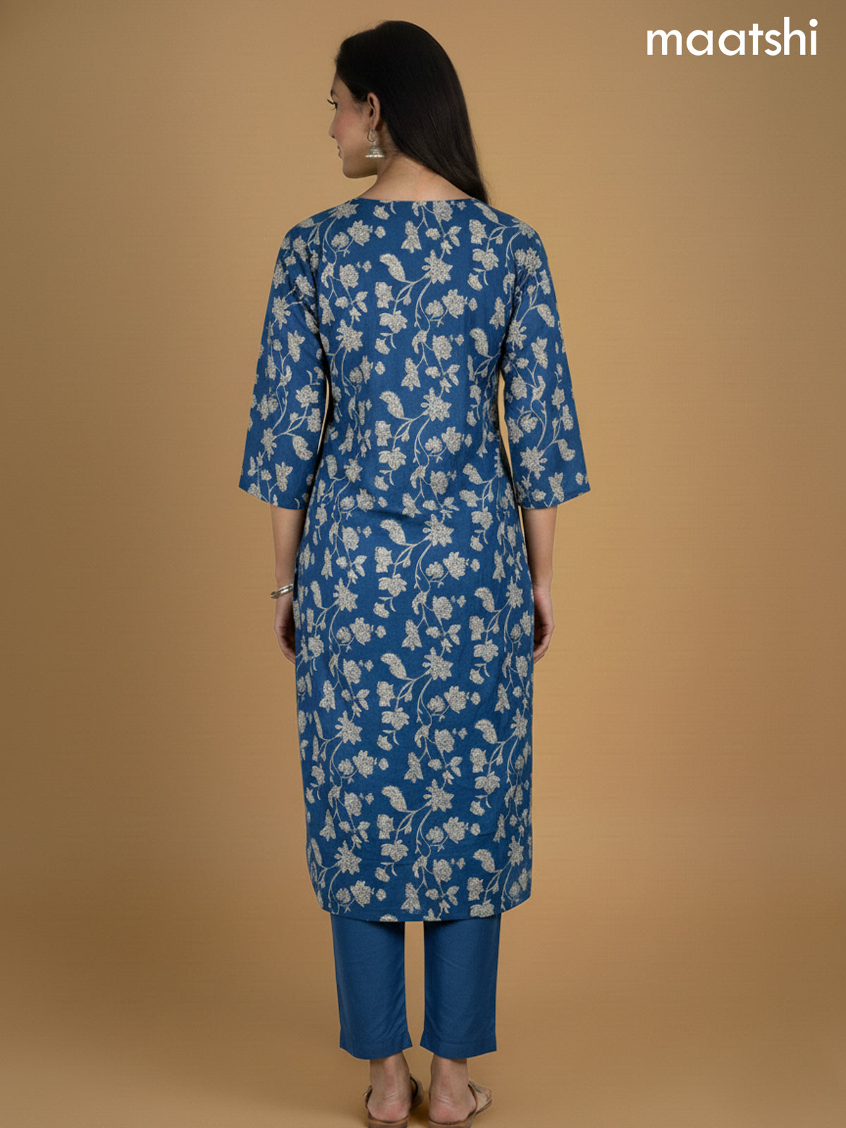Bllue Cotton Floral Printed Straight Suit