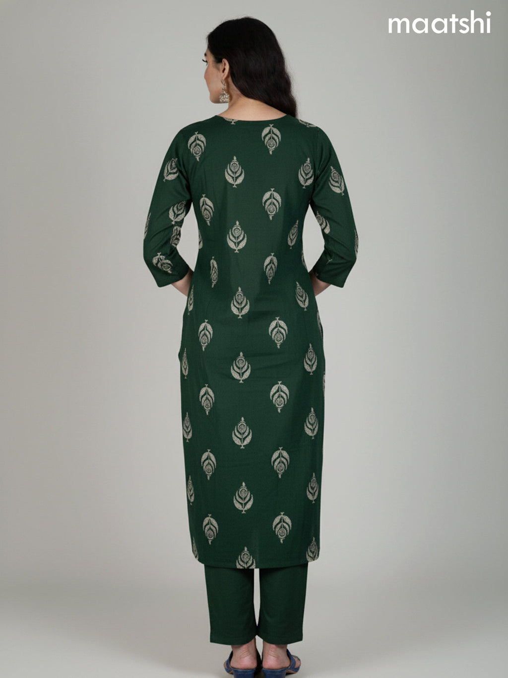 Green Cotton Printed Straight Suit