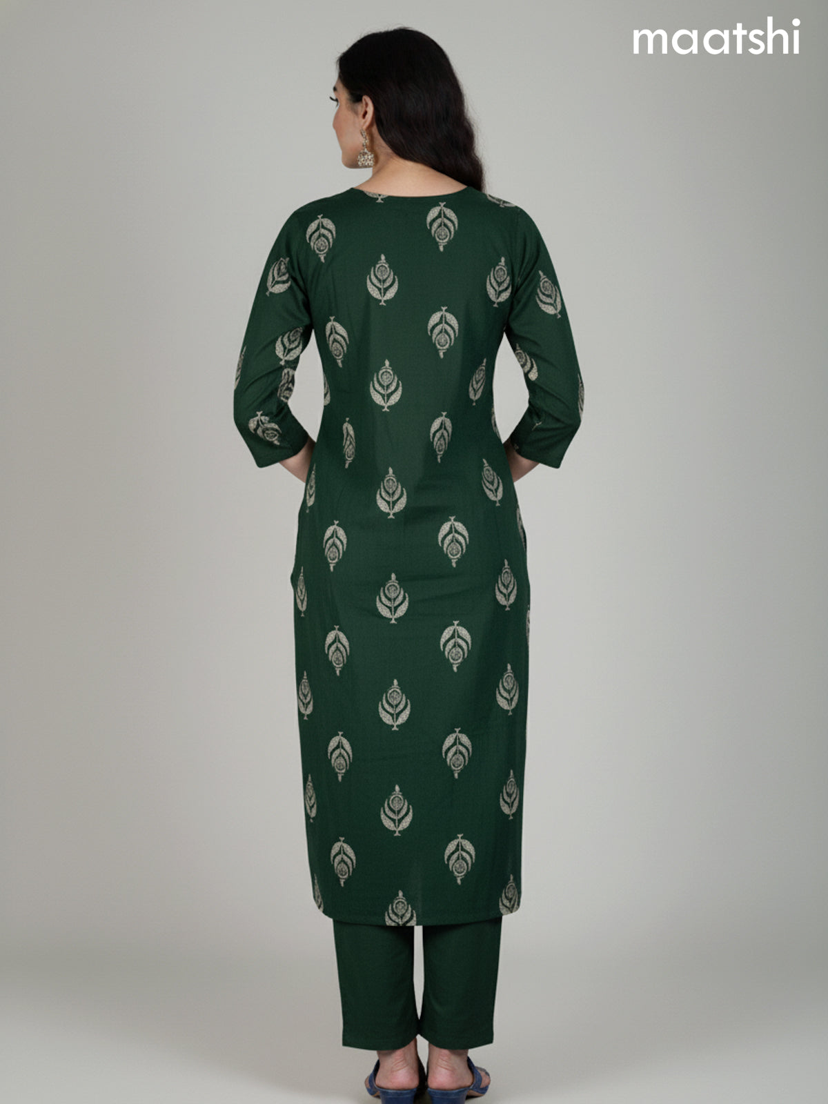 Green Cotton Printed Straight Suit