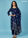 Navy Blue Cotton Printed Straight Suit