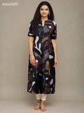 Rayon anarkali kurti black with allover prints & simple neck pattern without pant