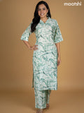 Beige and Green Rayon Floral Printed Kurti Set