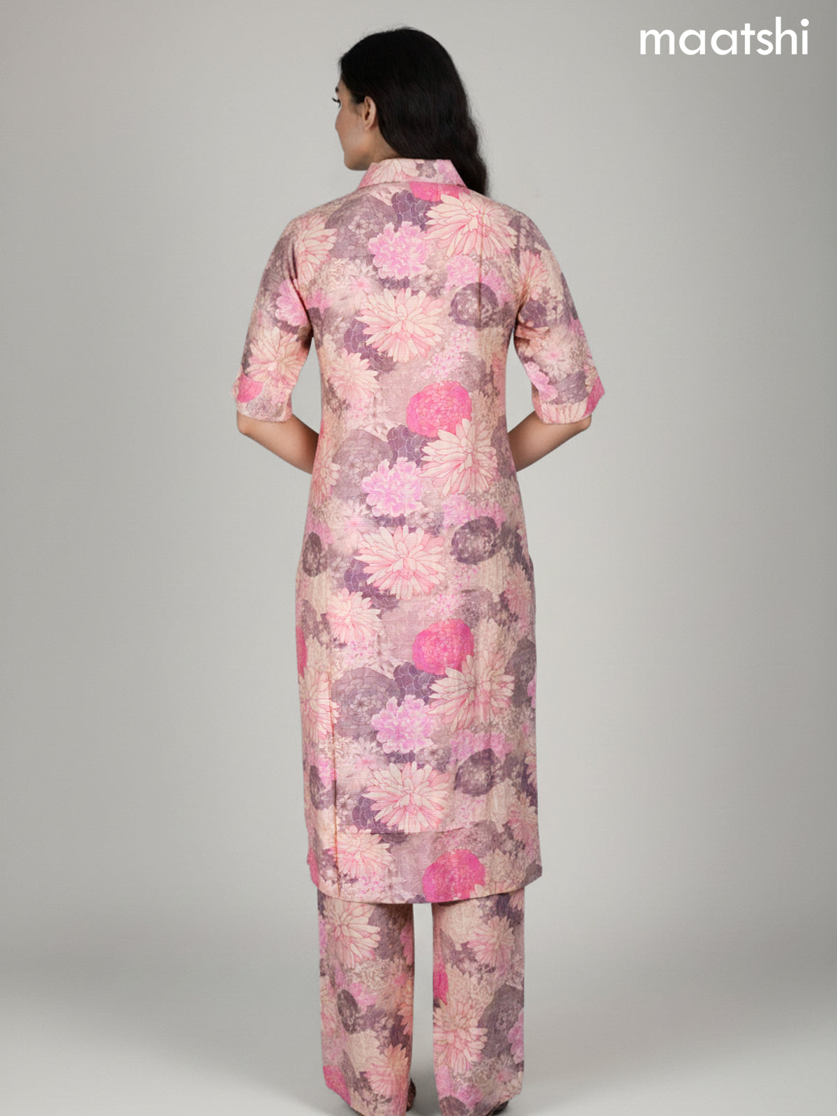 Peach Shade Rayon Floral Printed Kurti Set