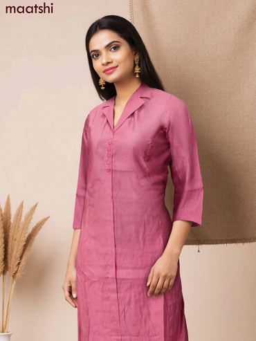 Rayon co-ord set peach pink with collar neck pattern and straight cut pant