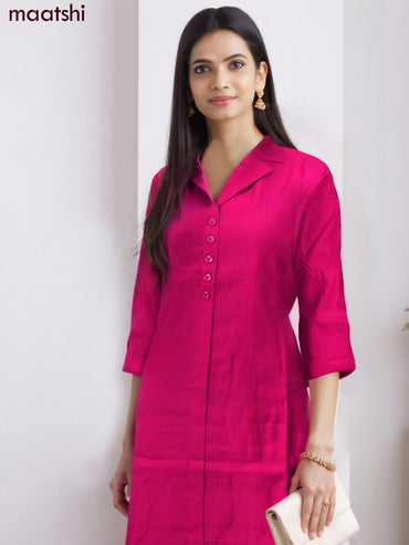Rayon co-ord set pink with collar neck pattern and straight cut pant