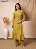 Rayon co-ord set lime yellow with collar neck pattern and straight cut pant