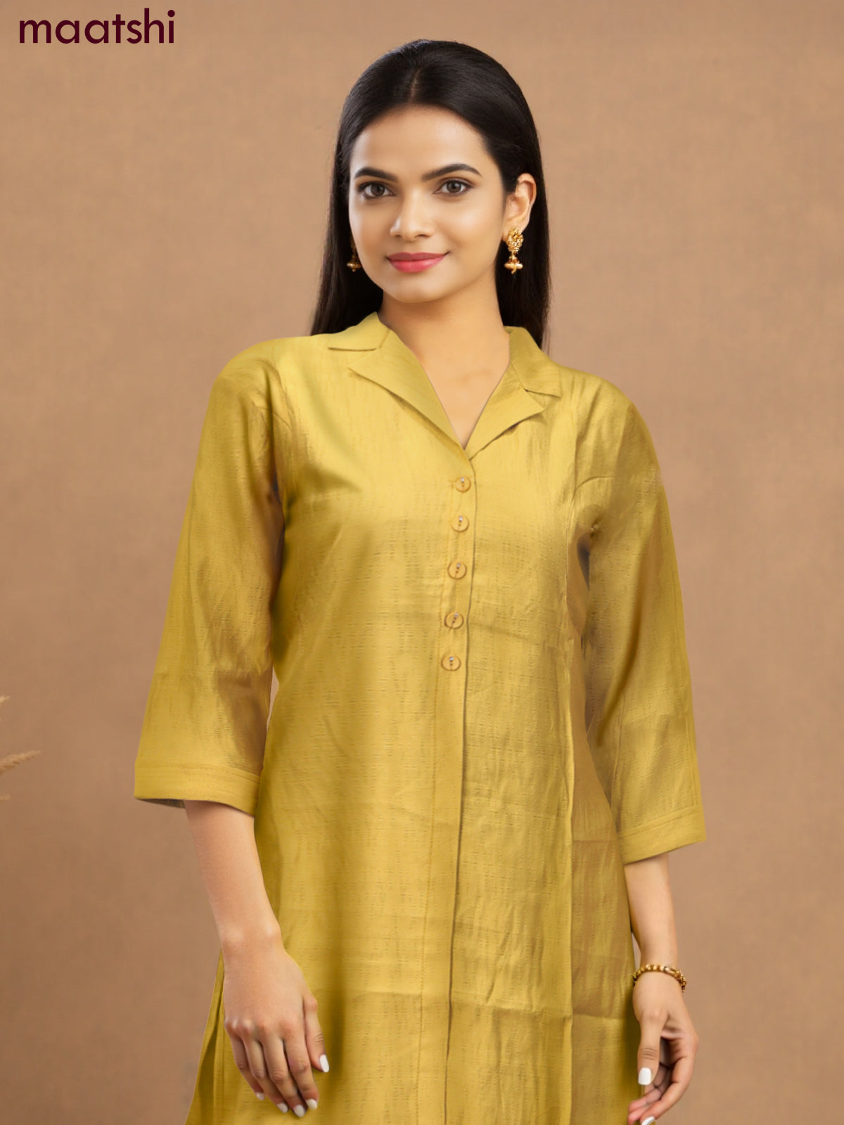 Rayon co-ord set lime yellow with collar neck pattern and straight cut pant