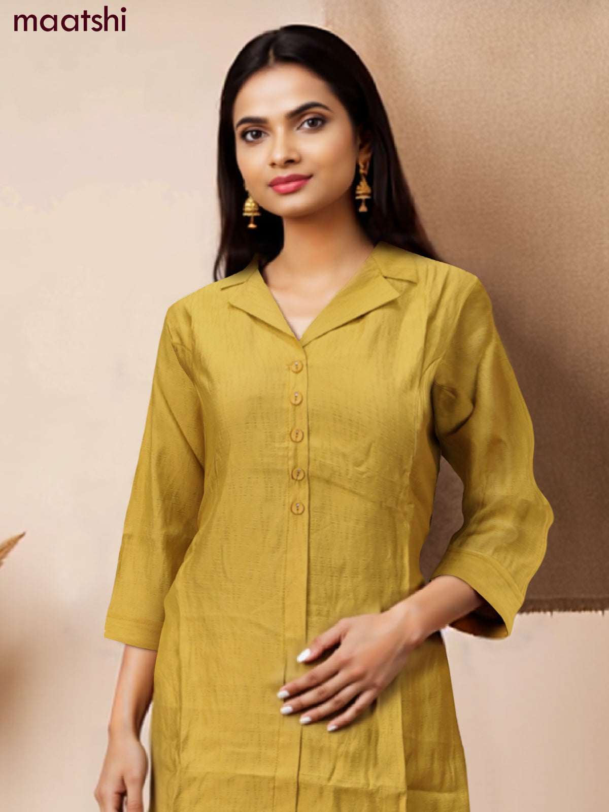 Rayon co-ord set lime yellow with collar neck pattern and straight cut pant