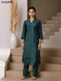 Rayon co-ord set peacock green with collar neck pattern and straight cut pant