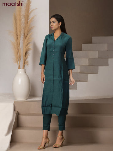 Rayon co-ord set peacock green with collar neck pattern and straight cut pant