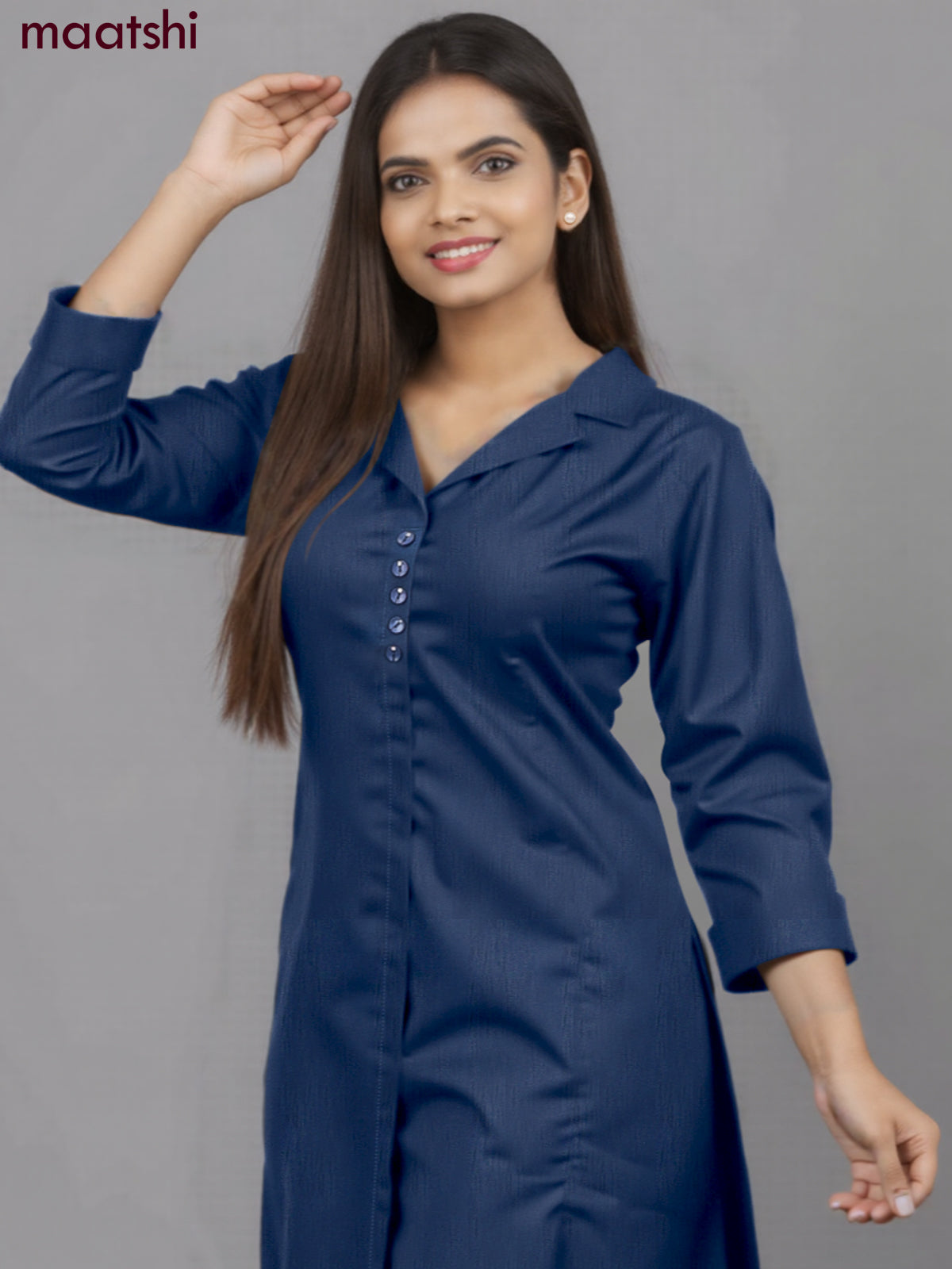 Rayon co-ord set peacock blue with collar neck pattern and straight cut pant