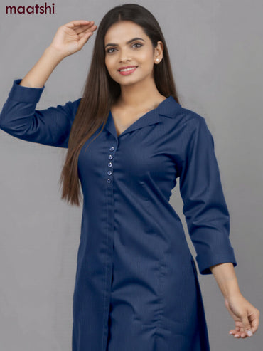 Rayon co-ord set peacock blue with collar neck pattern and straight cut pant