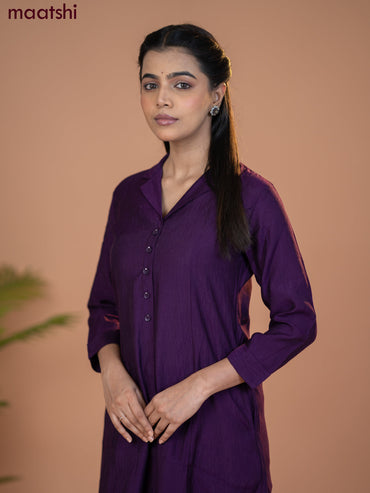 Rayon co-ord set violet with collar neck pattern and straight cut pant