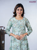 Rayon a-line kurti teal green shade with allover floral prints & simple neck pattern without pant