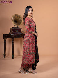 Cotton salwar suit maroon and black with allover kalamkari prints and straight cut pant & dupatta